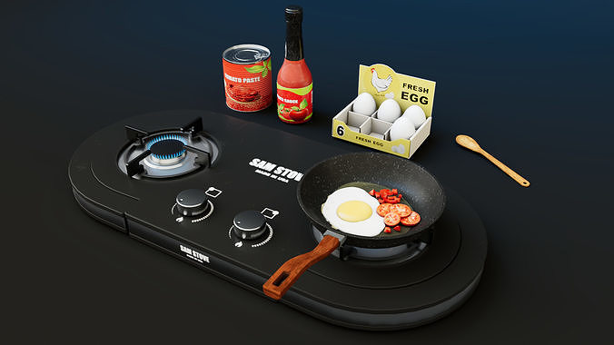 Gas stove Low-poly 3D model 3