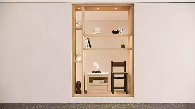 Retail Window Display Scene with Furniture and Vases