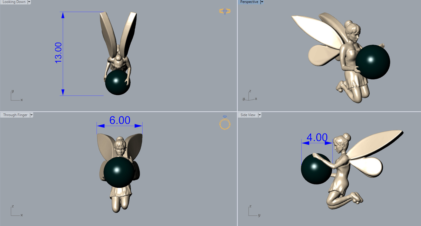 TinkerBell Fairy Charm Pendant 3Unique Poses Holding Orb 3DModel 3D print model_4