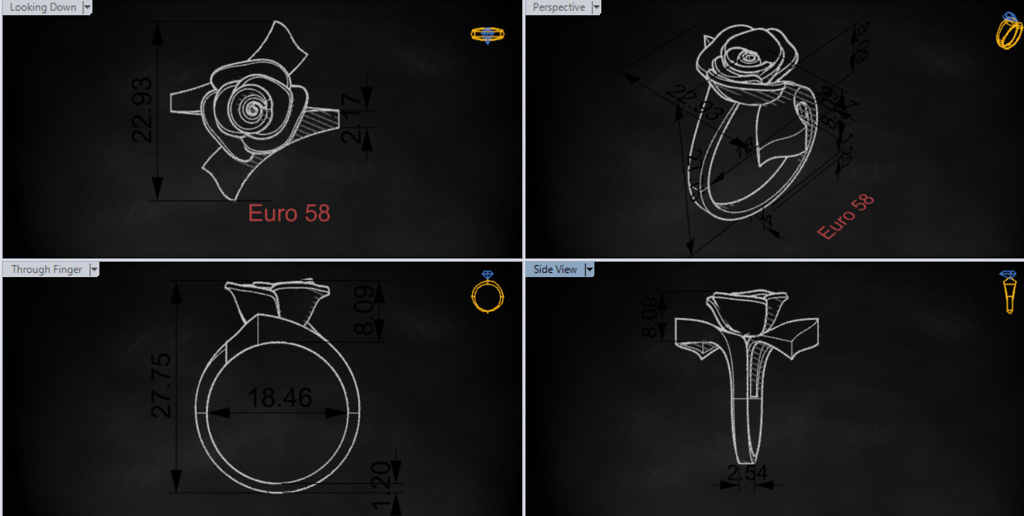 Yellow gold ring with rose design model gr0117 3D print model_18
