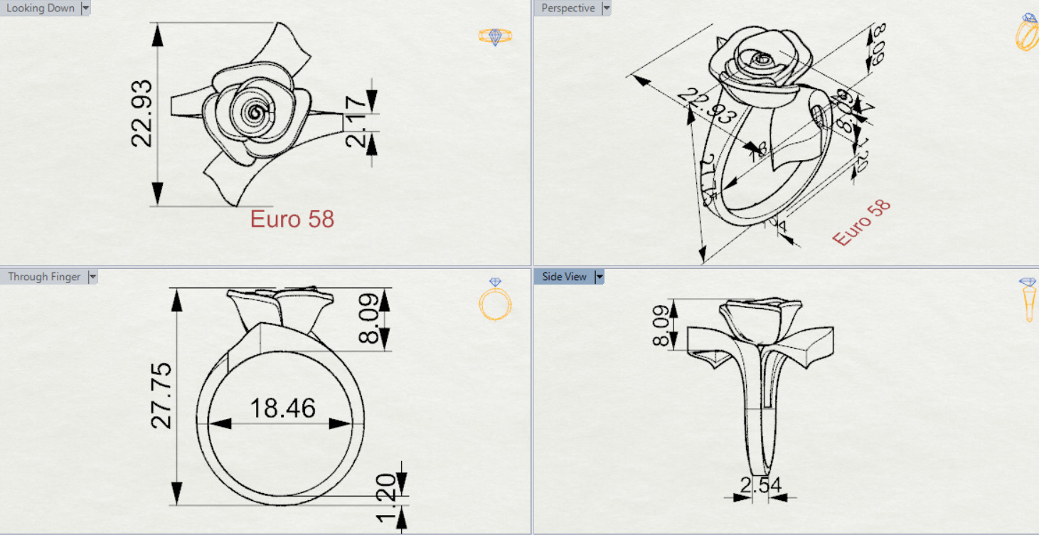 Yellow gold ring with rose design model gr0117 3D print model_20