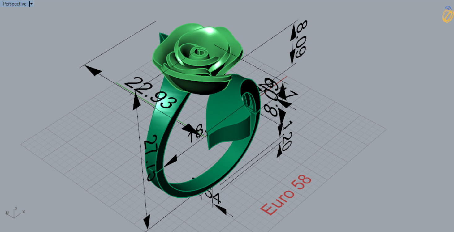 Yellow gold ring with rose design model gr0117 3D print model_7