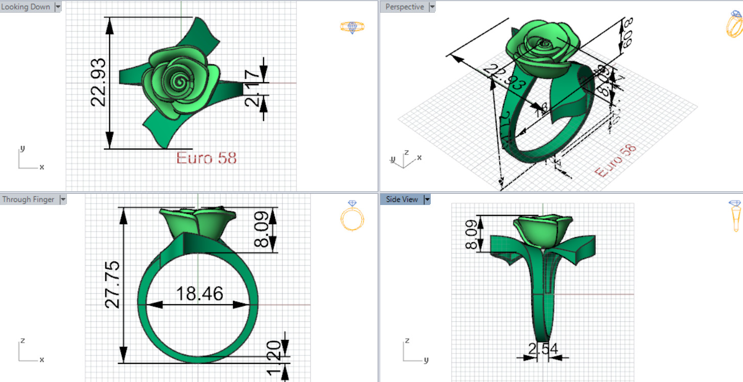 Yellow gold ring with rose design model gr0117 3D print model_19