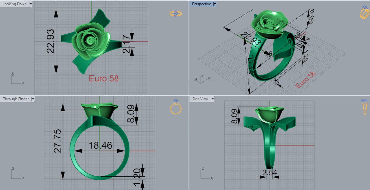 Yellow gold ring with rose design model gr0117 3D print model_6