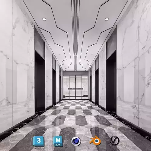 Complete Elevator Corridor Lobby Kit - Full Set of  3D Models Low-poly 3D model