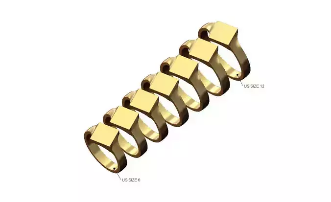 Tilted square 8x8mm signet ring 6to12 3D print model