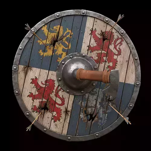 Medieval Wooden Shield - Battle-worn kite shield  3D model