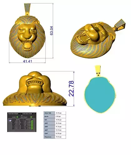 Lion diamond pendant 3d print model