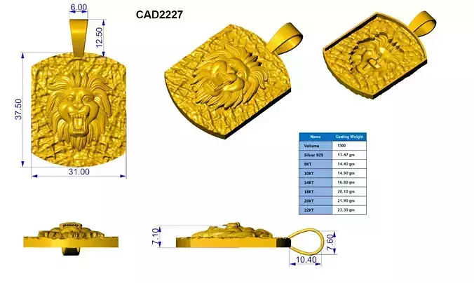 Lion Head Dog Tag Pendant