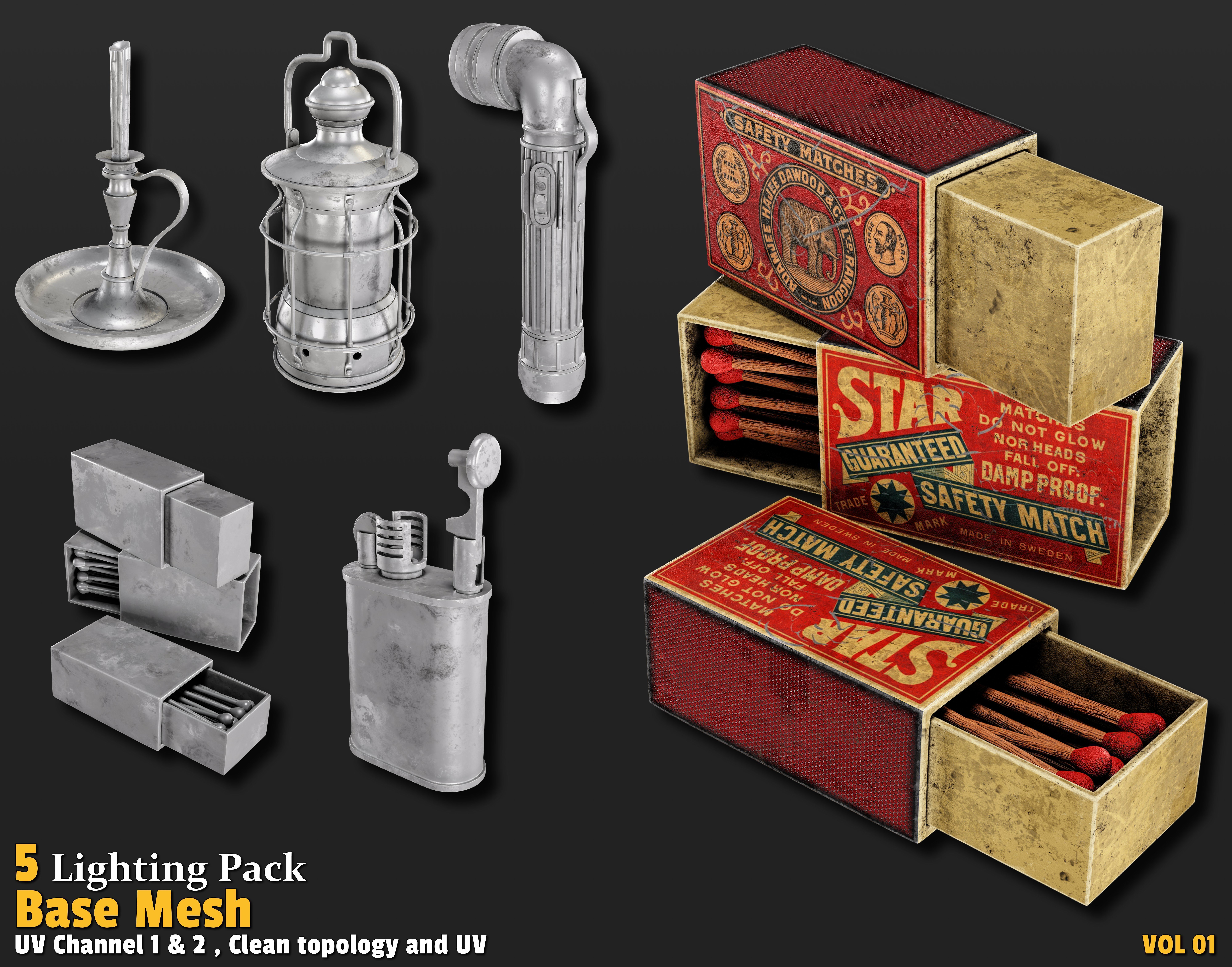 Lighting Props Base Mesh Low-poly 3D model_4