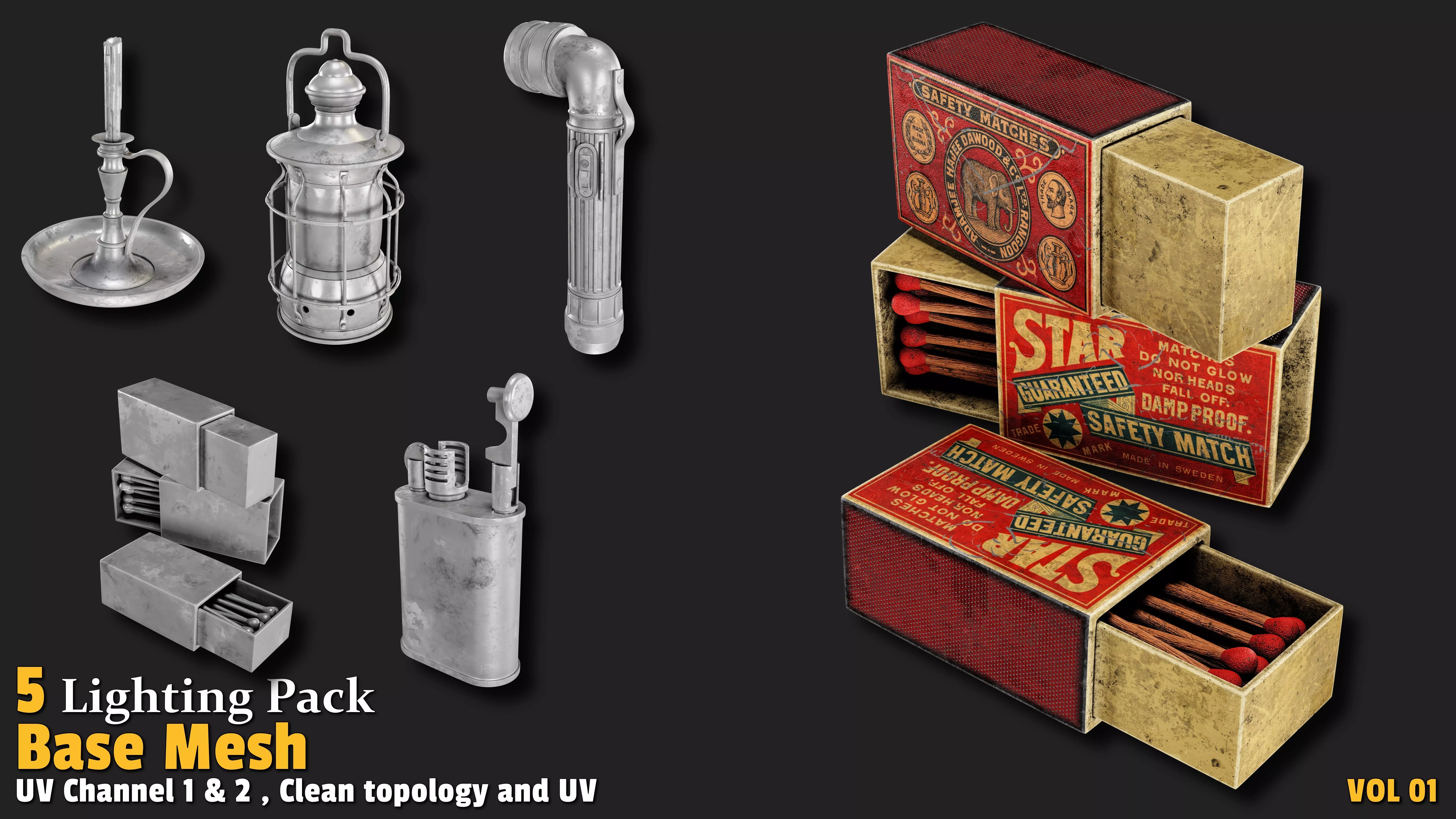 Lighting Props Base Mesh Low-poly 3D model_0