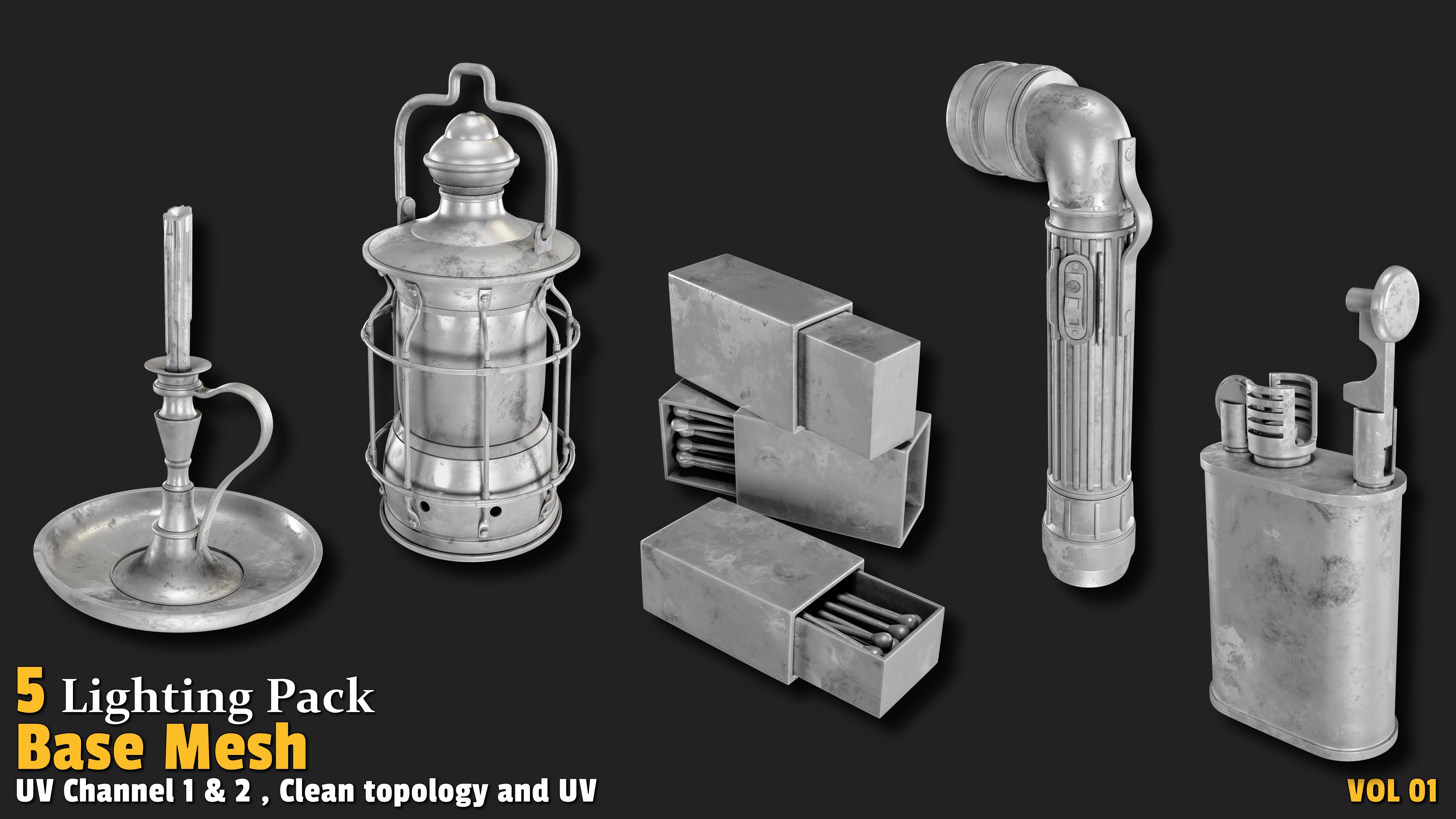Lighting Props Base Mesh Low-poly 3D model_1