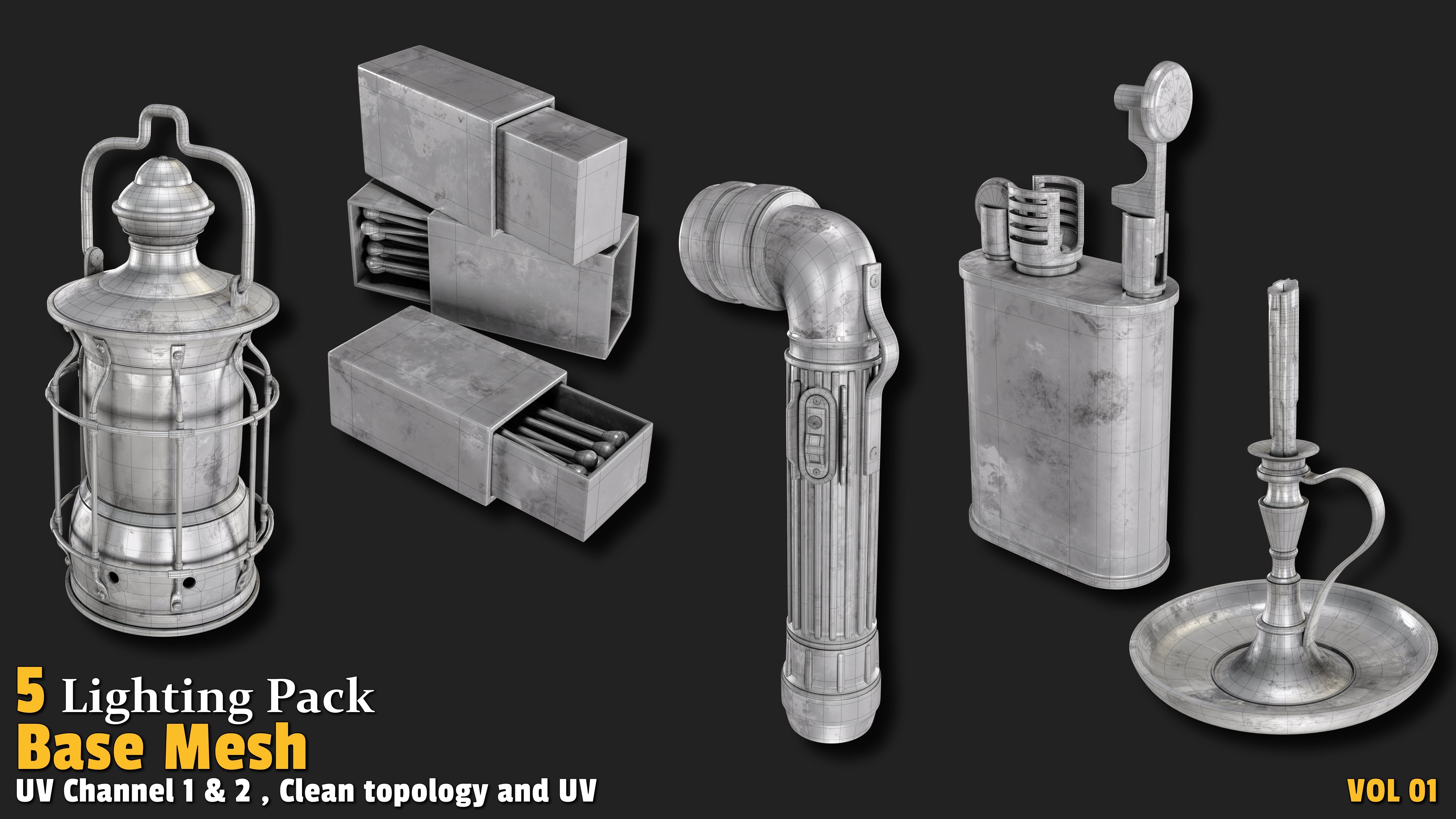 Lighting Props Base Mesh Low-poly 3D model_2