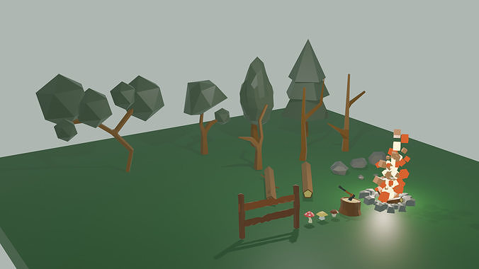 Low Poly Forest Props Pack Free low-poly 3D model
