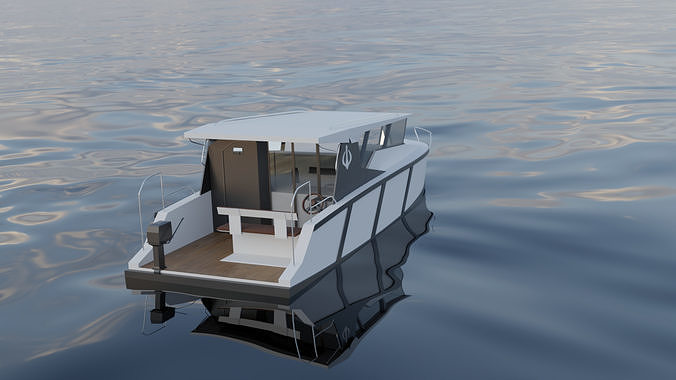Realistic Low Poly  Small Yacht Cabin Cruiser Boat  Game Ready Low-poly 3D model
