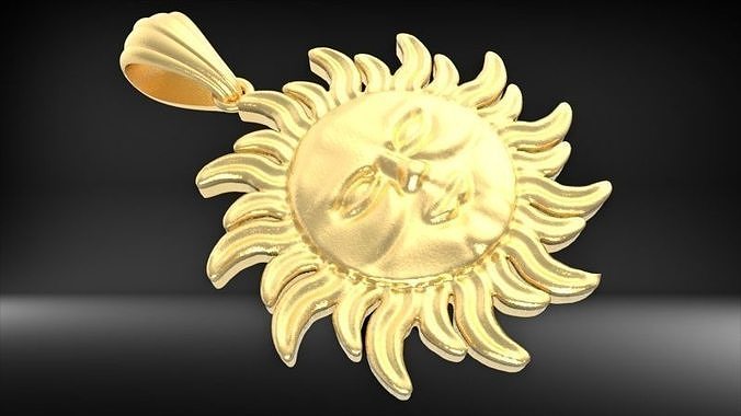 Smiling Sun FACE Pendant necklace charm jewelry 3D print model