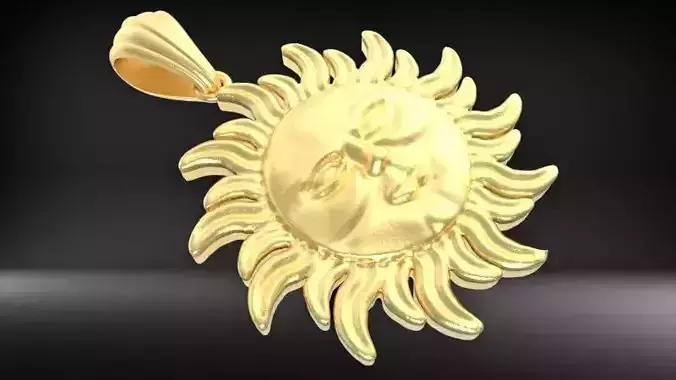 Smiling Sun FACE Pendant necklace charm jewelry 3D print model