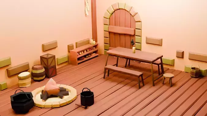 Medieval Kitchen Props Pack Low Poly Game Ready Atlas Textured