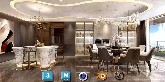 Ultimate VIP Restaurant Lounge - Complete 3D Interior Set