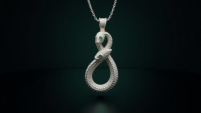 Luxurious Diamond Double Snake Pendant Necklace Low-poly 3D model