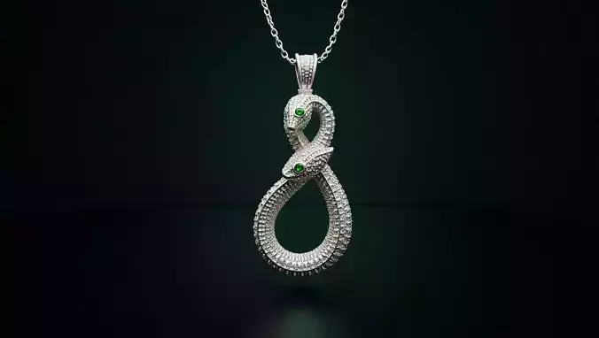Luxurious Diamond Double Snake Pendant Necklace Low-poly 3D model