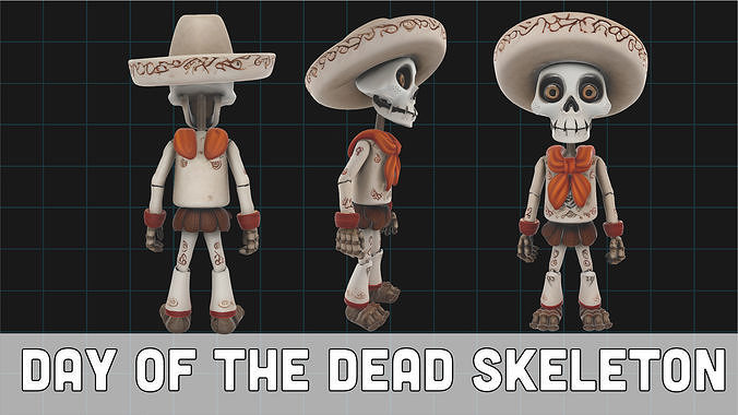 Day of the Dead Skeleton Character Stylized Calavera Figure 3D model