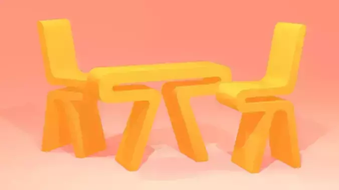 Low Poly Desk and Chair Set Game Ready 3D Model for Interior 