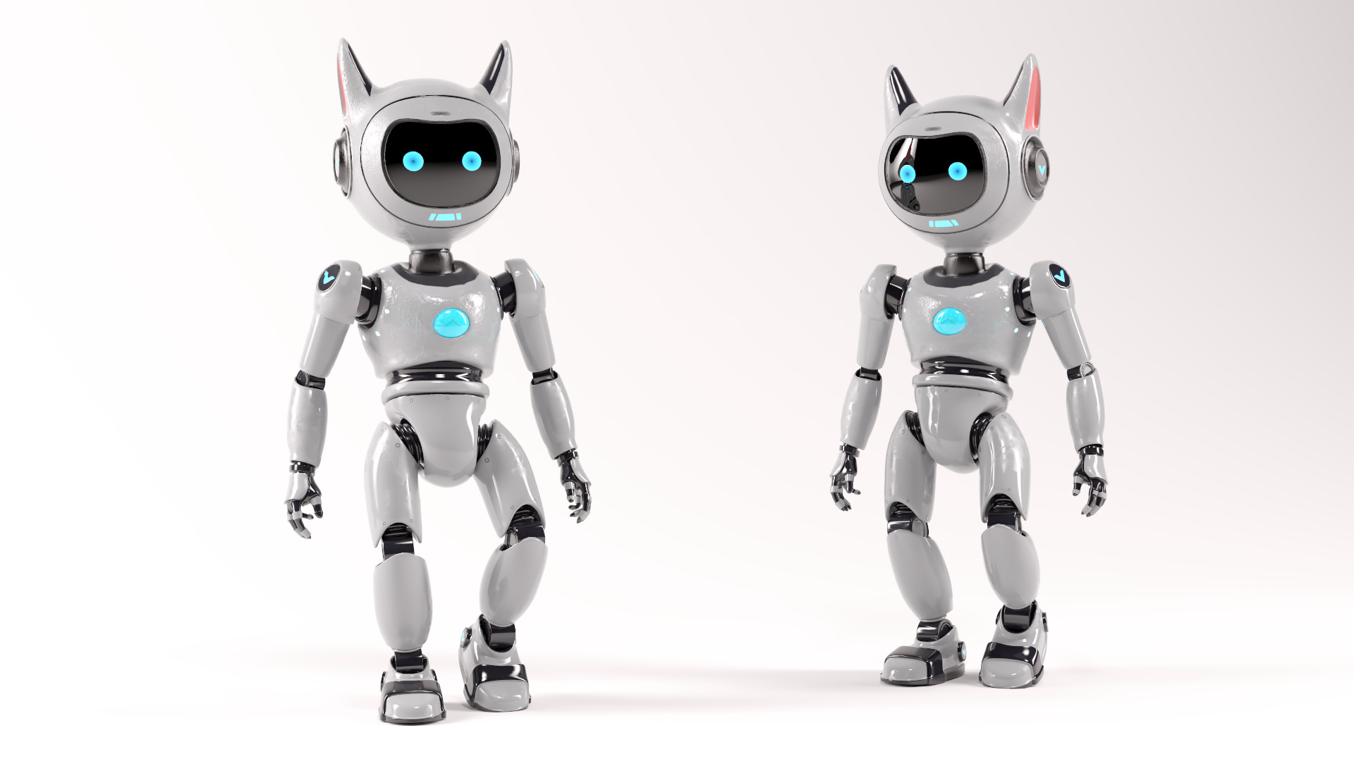 Cute Cat-Eared Sci-Fi Robot Low-poly 3D model_3