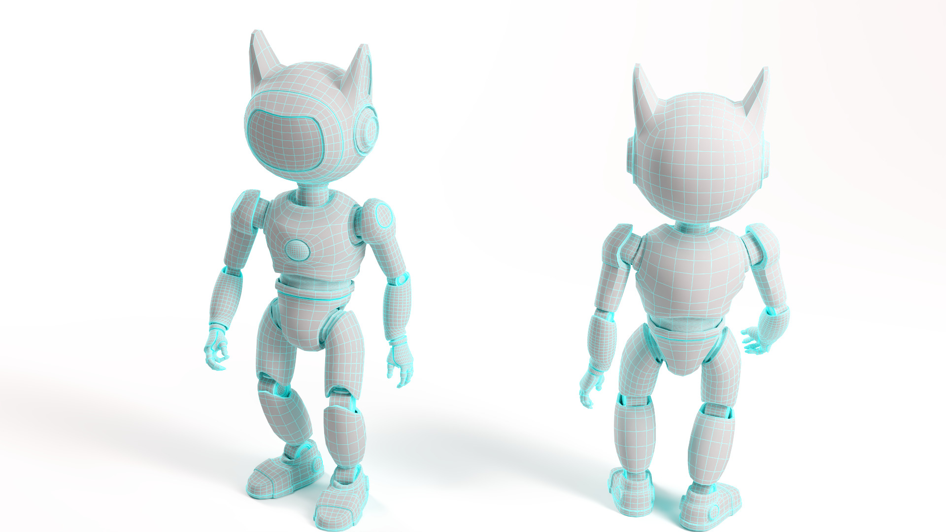 Cute Cat-Eared Sci-Fi Robot Low-poly 3D model_13