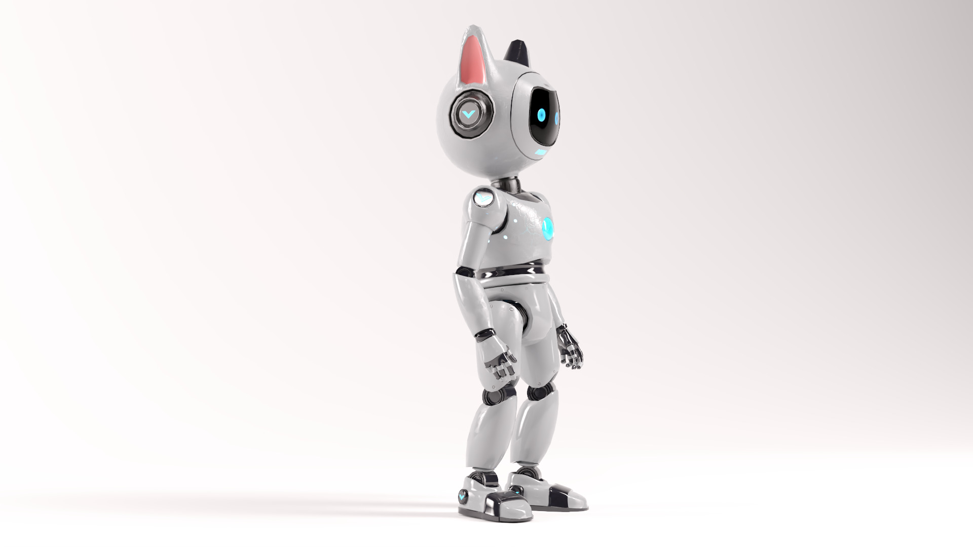 Cute Cat-Eared Sci-Fi Robot Low-poly 3D model_6