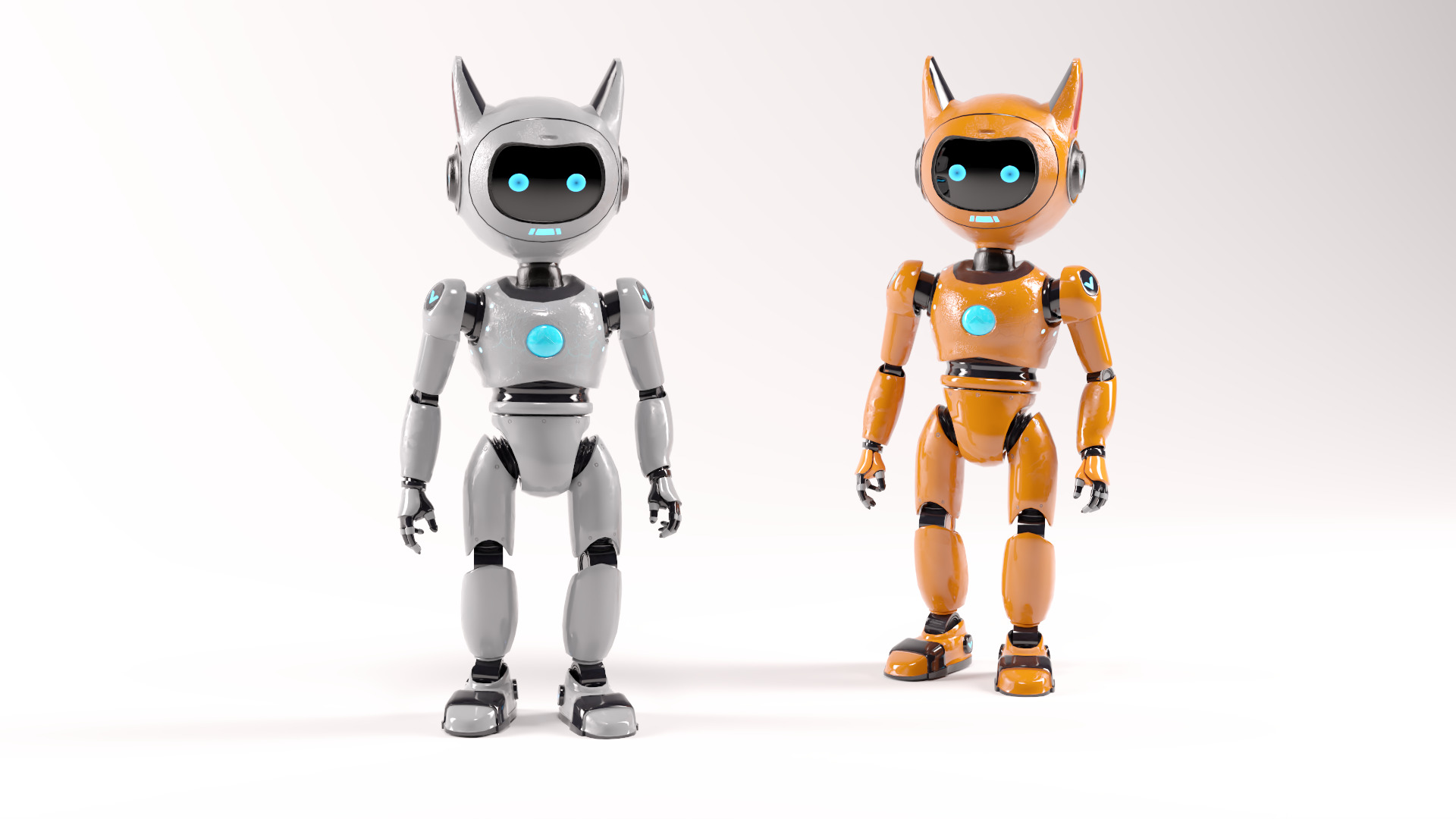 Cute Cat-Eared Sci-Fi Robot Low-poly 3D model_4