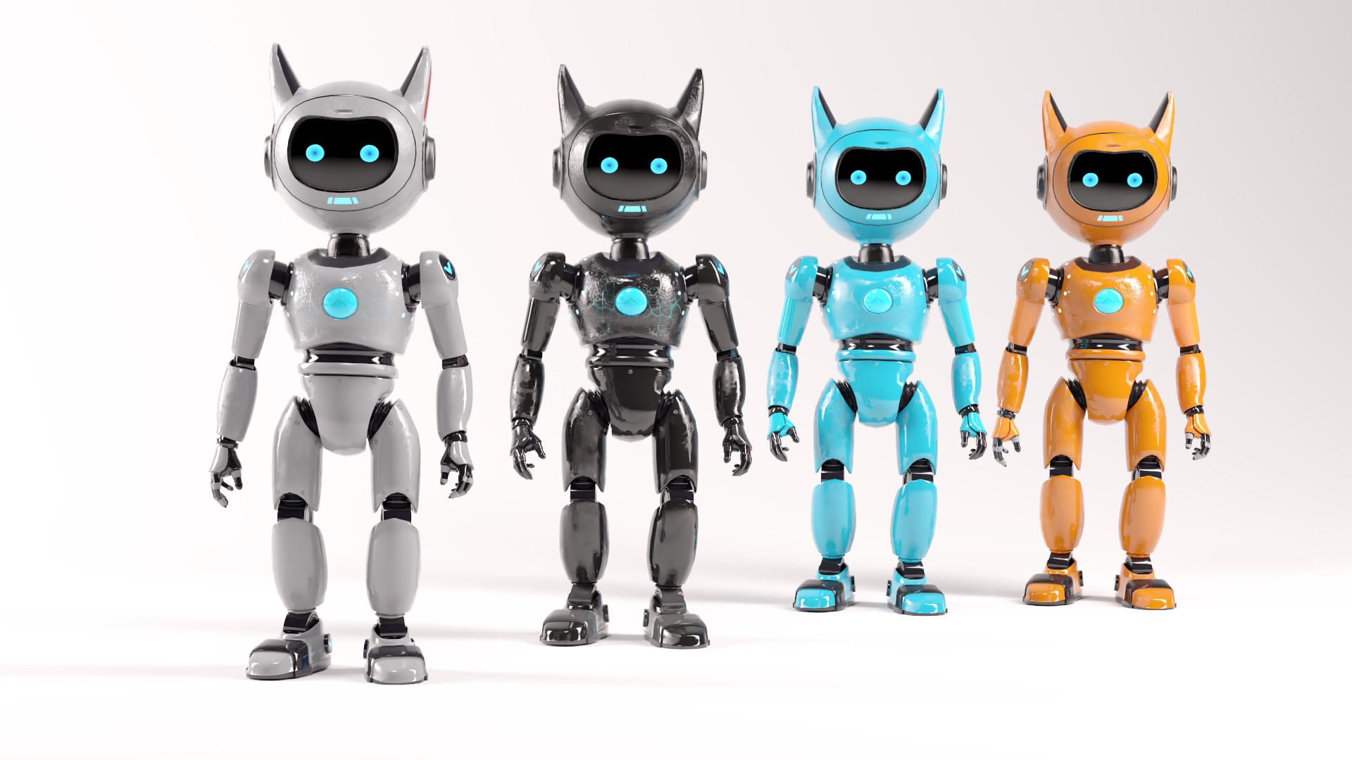 Cute Cat-Eared Sci-Fi Robot Low-poly 3D model_2