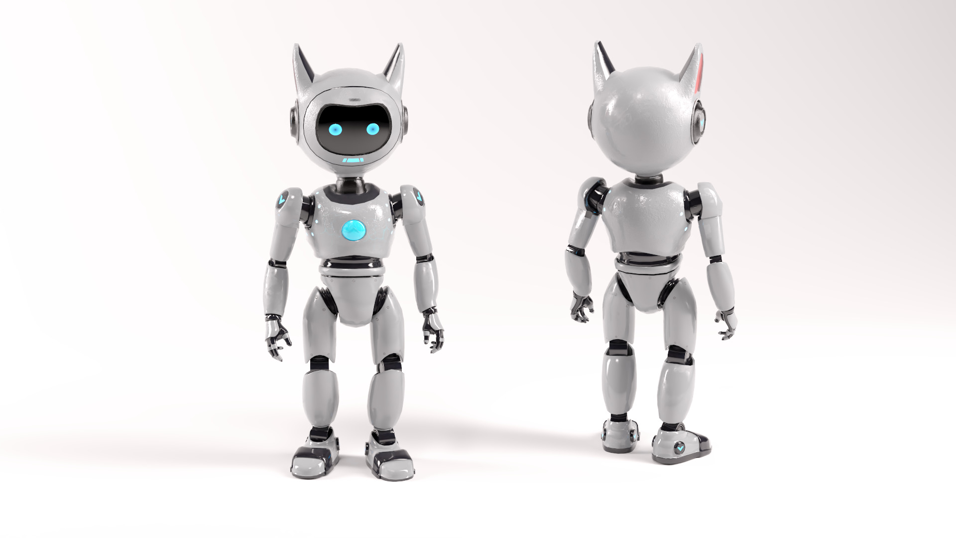Cute Cat-Eared Sci-Fi Robot Low-poly 3D model_8