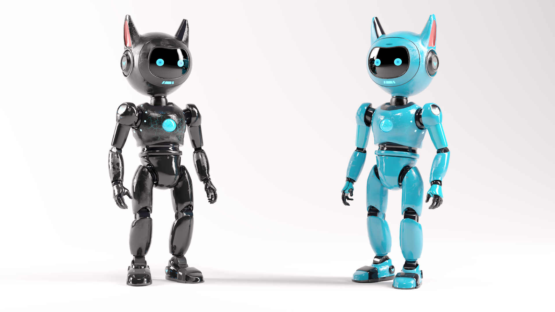 Cute Cat-Eared Sci-Fi Robot Low-poly 3D model_9