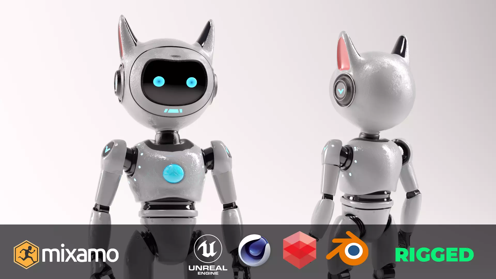 Cute Cat-Eared Sci-Fi Robot Low-poly 3D model_0