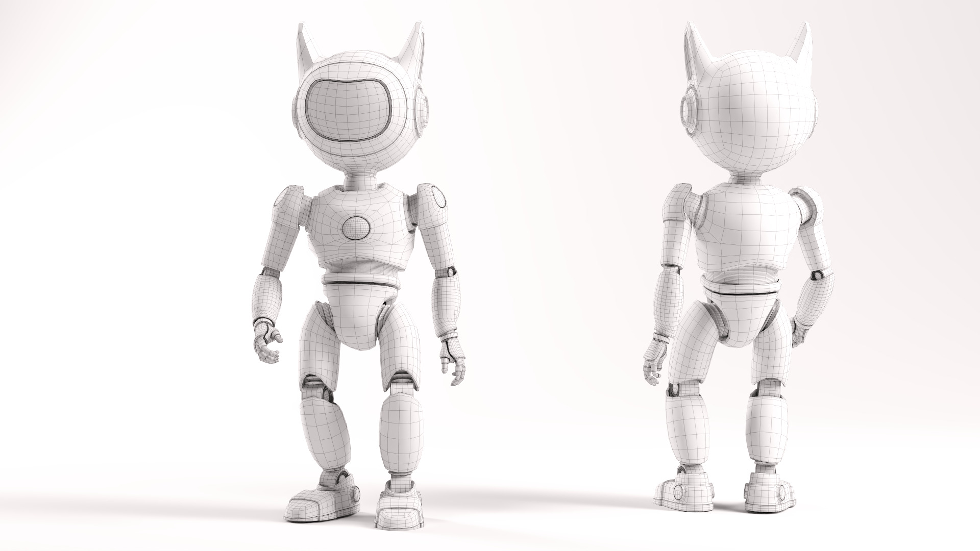 Cute Cat-Eared Sci-Fi Robot Low-poly 3D model_11