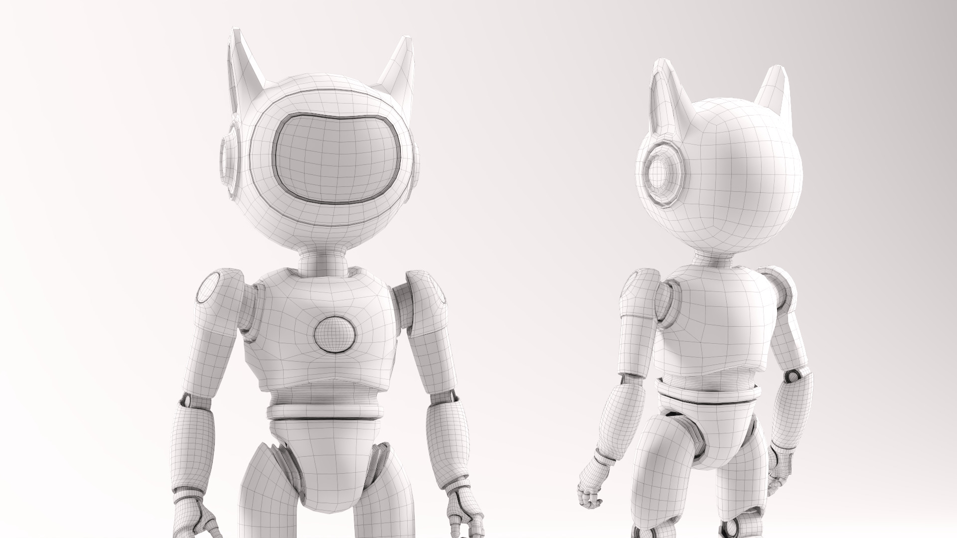 Cute Cat-Eared Sci-Fi Robot Low-poly 3D model_10