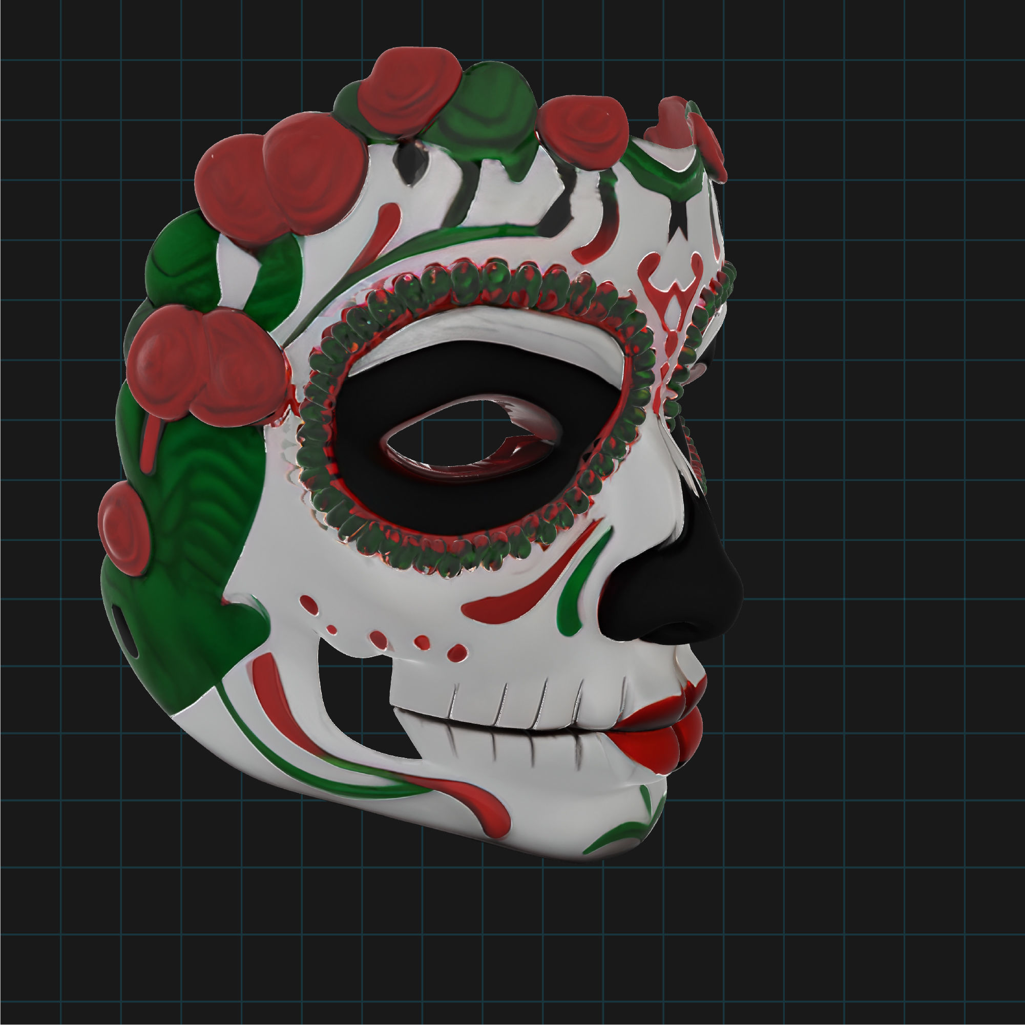 Day of the Dead Sugar Skull Mask Mexican Calavera Face Mask 3D print model_3