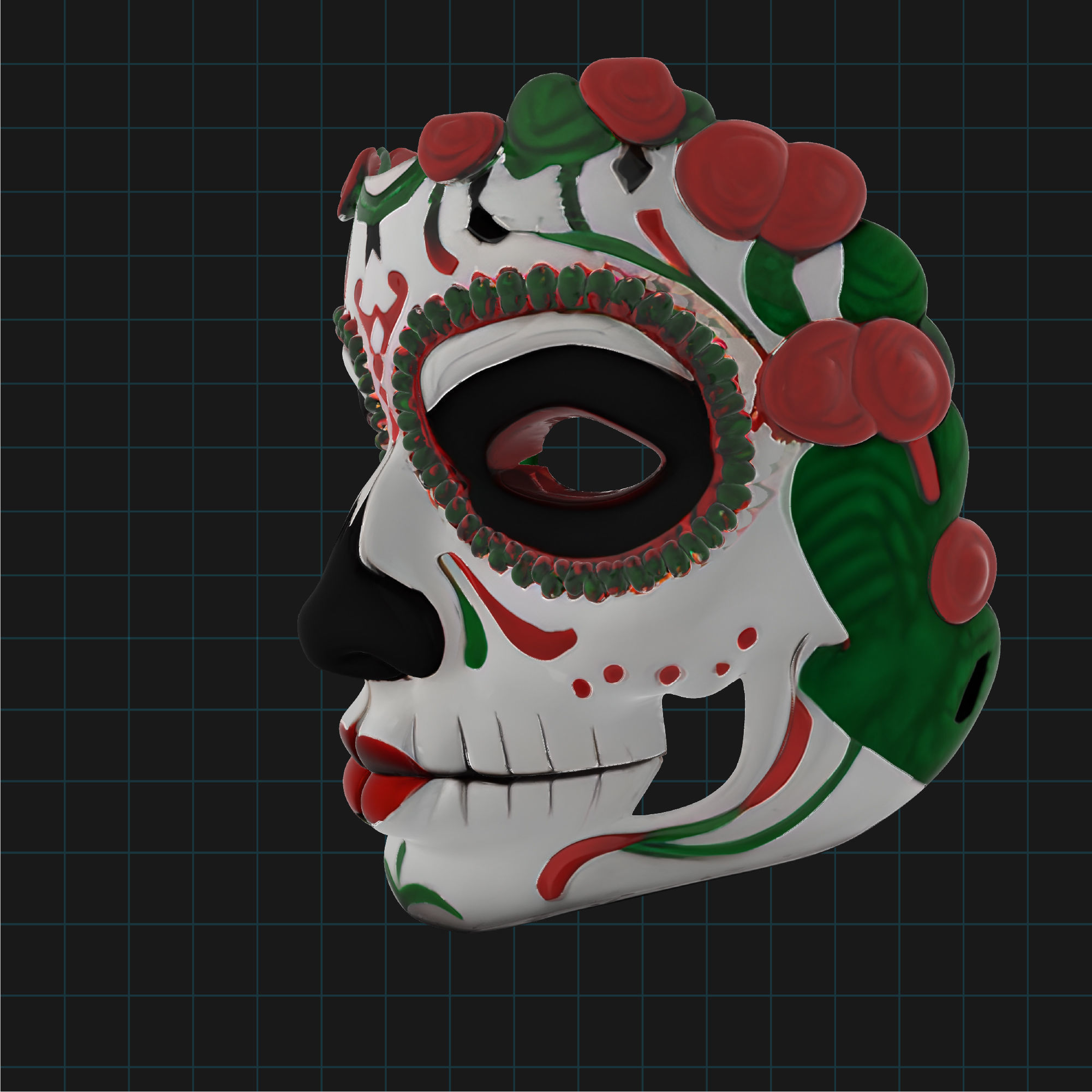 Day of the Dead Sugar Skull Mask Mexican Calavera Face Mask 3D print model_4