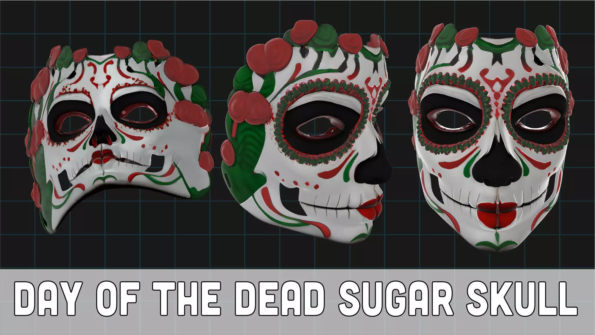 Day of the Dead Sugar Skull Mask Mexican Calavera Face Mask 3D print model_0