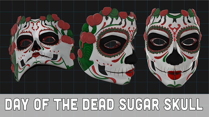 Day of the Dead Sugar Skull Mask Mexican Calavera Face Mask 3D model