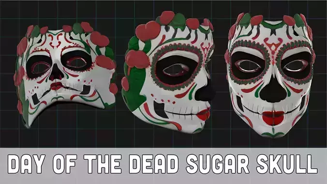 Day of the Dead Sugar Skull Mask Mexican Calavera Face Mask 3D print model