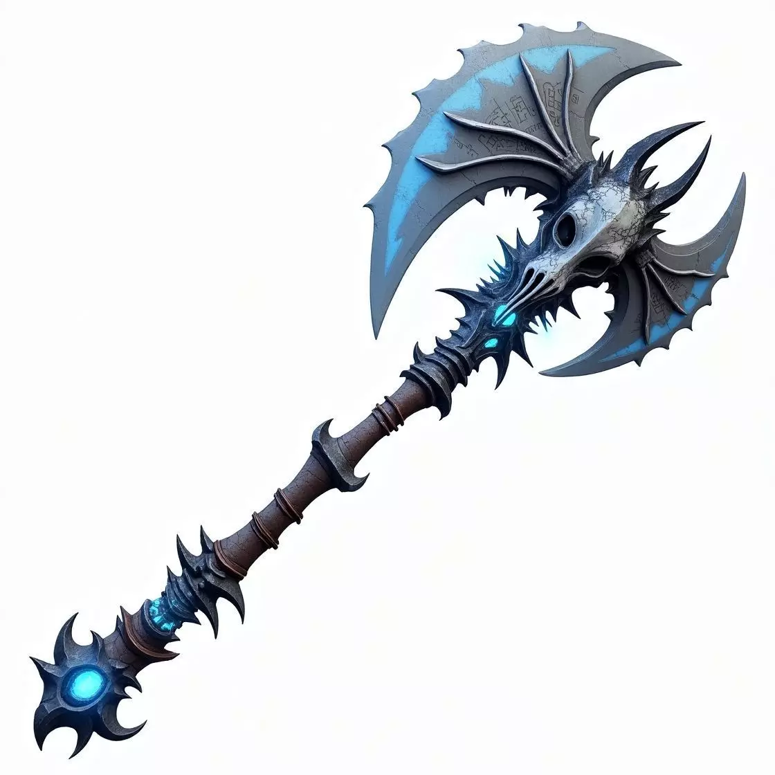 Blue Dragon Skull Battle Axe 3D Model Low-poly 3D model_0