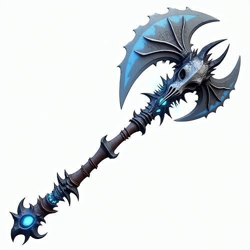 Blue Dragon Skull Battle Axe 3D Model Low-poly 3D model