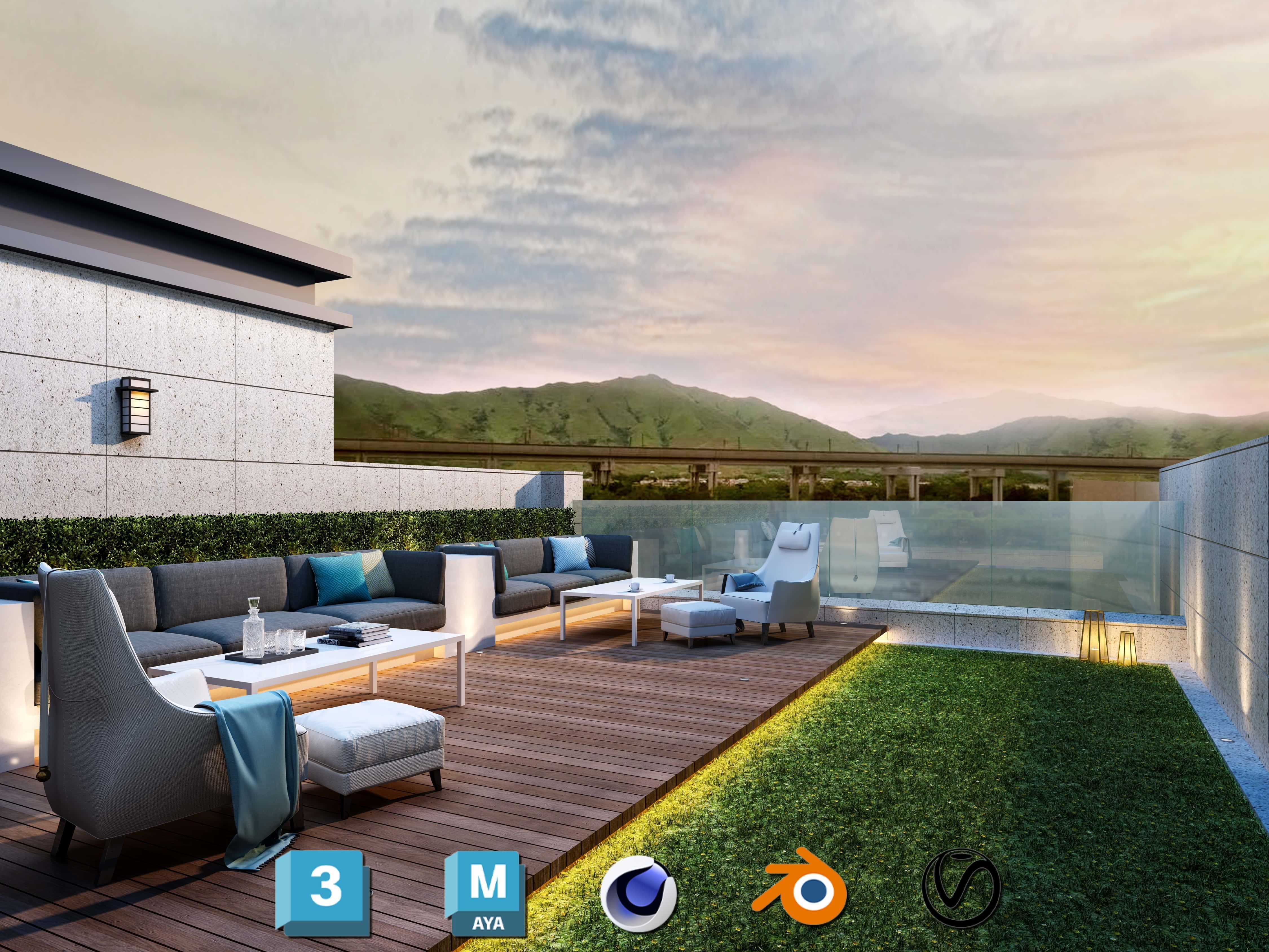 Photorealistic Balcony Garden Kit PBR Textures Modular 3D Models Low-poly 3D model_19