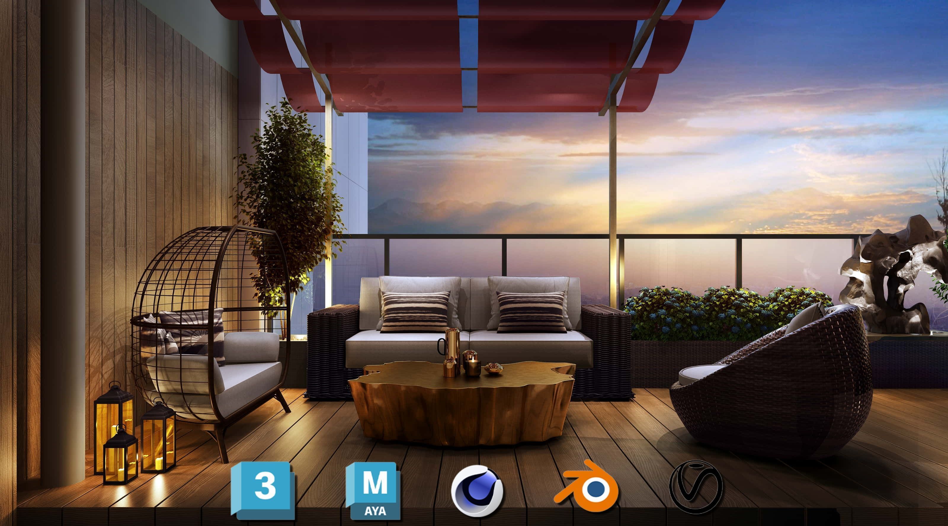 Photorealistic Balcony Garden Kit PBR Textures Modular 3D Models Low-poly 3D model_6