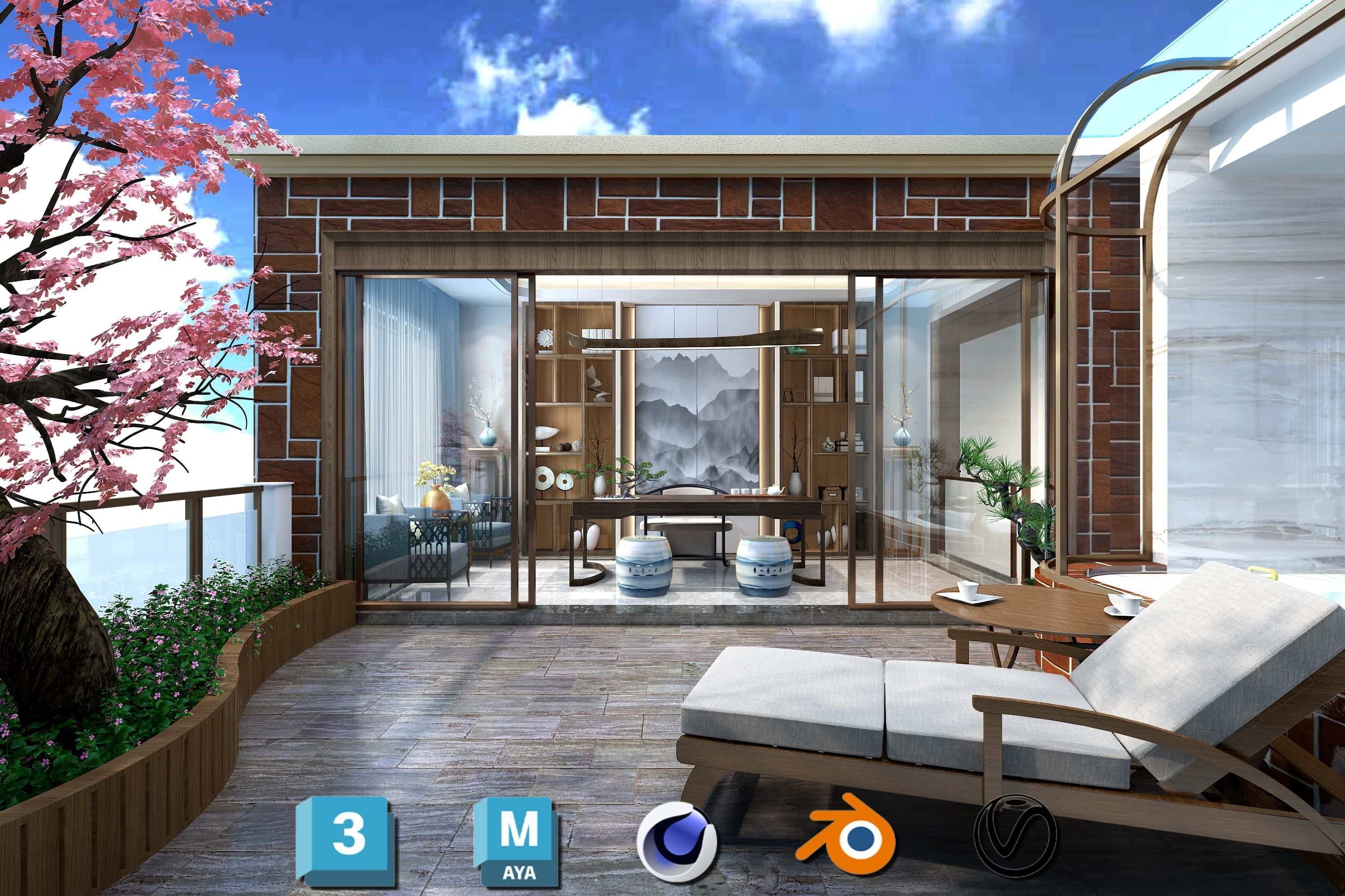 Photorealistic Balcony Garden Kit PBR Textures Modular 3D Models Low-poly 3D model_14