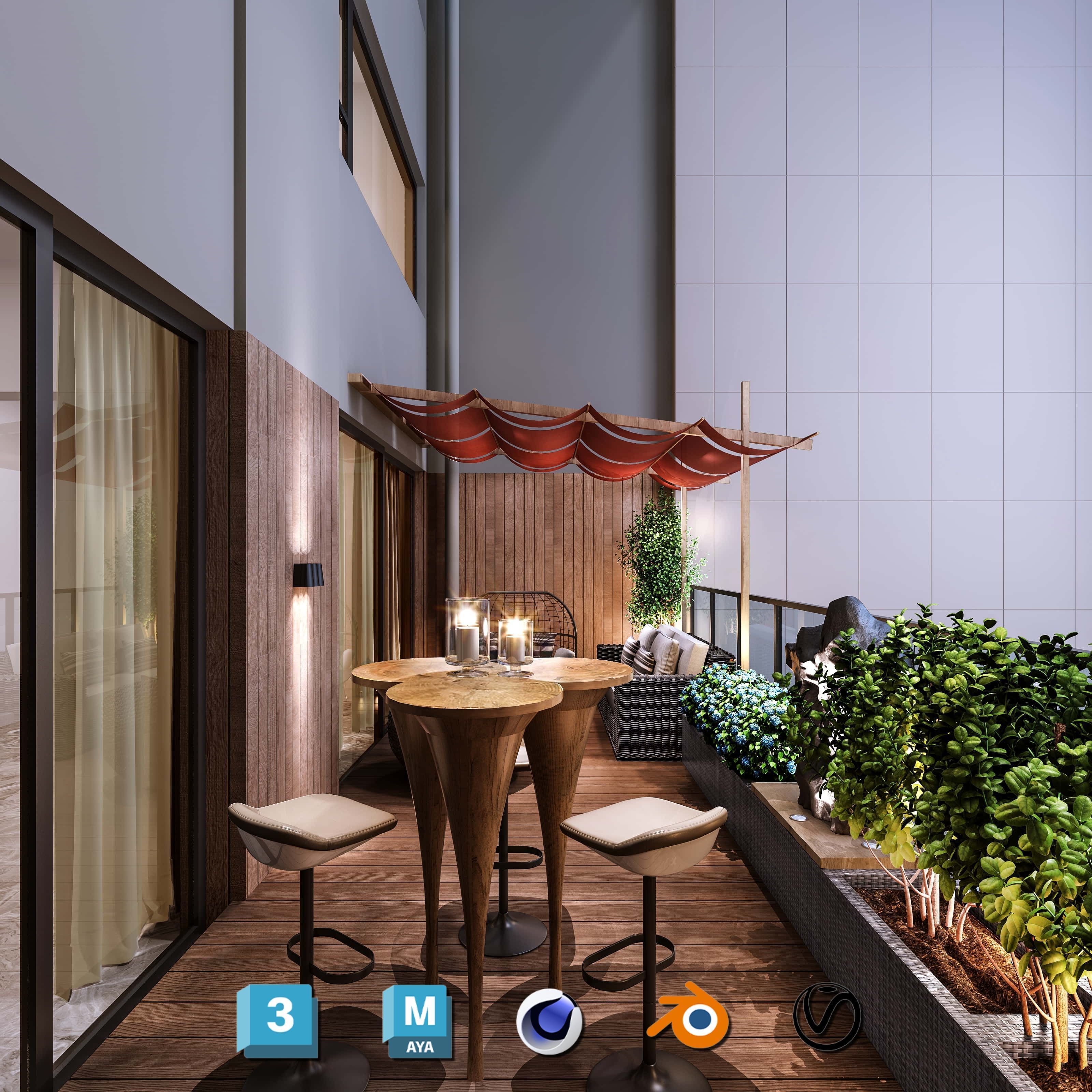 Photorealistic Balcony Garden Kit PBR Textures Modular 3D Models Low-poly 3D model_8