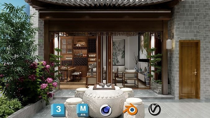 Photorealistic Balcony Garden Kit PBR Textures Modular 3D Models Low-poly 3D model 4