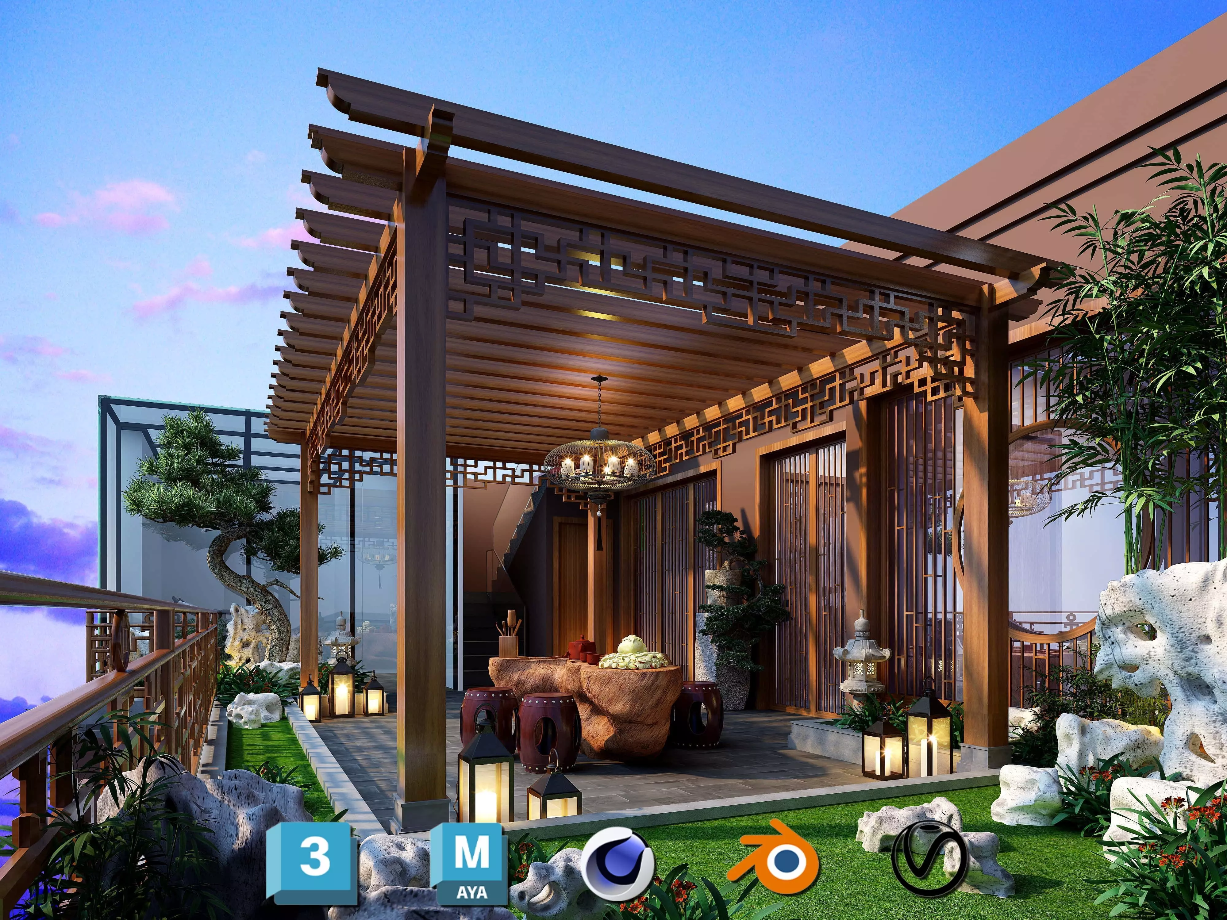 Photorealistic Balcony Garden Kit PBR Textures Modular 3D Models Low-poly 3D model_0